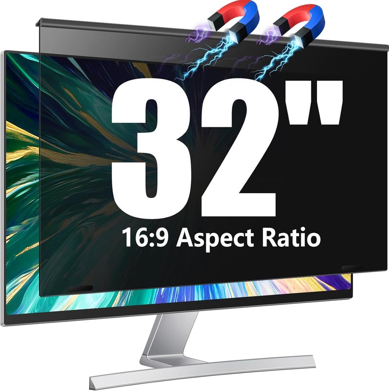 JEEETINTX Magnetic 32 inch Computer Privacy Screen Filter for 16:9 Widescreen Monitor Desktop PC, 32in Hanging Removable Anti Glare Blue Light Eye Protection Shield, Anti Spy Screen Protector Panel - Image 1